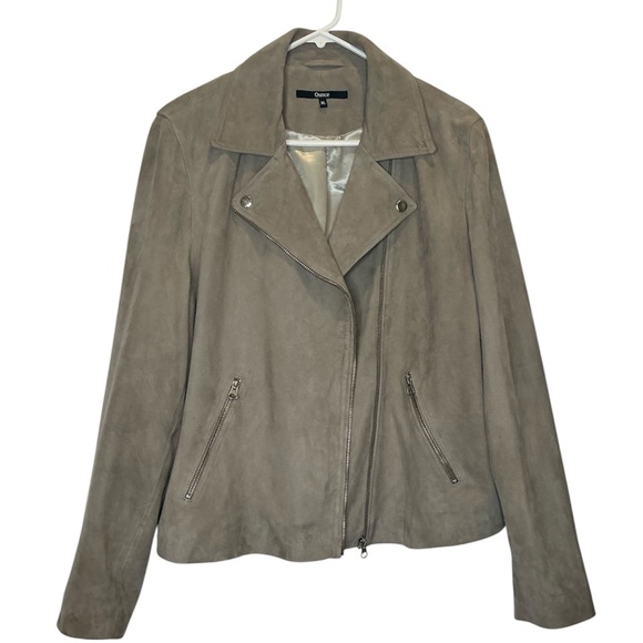 Quince 100% Suede Goat Leather Asymmetrical Zip Moto Jacket in Light Tan Size XL - Picture 3 of 16
